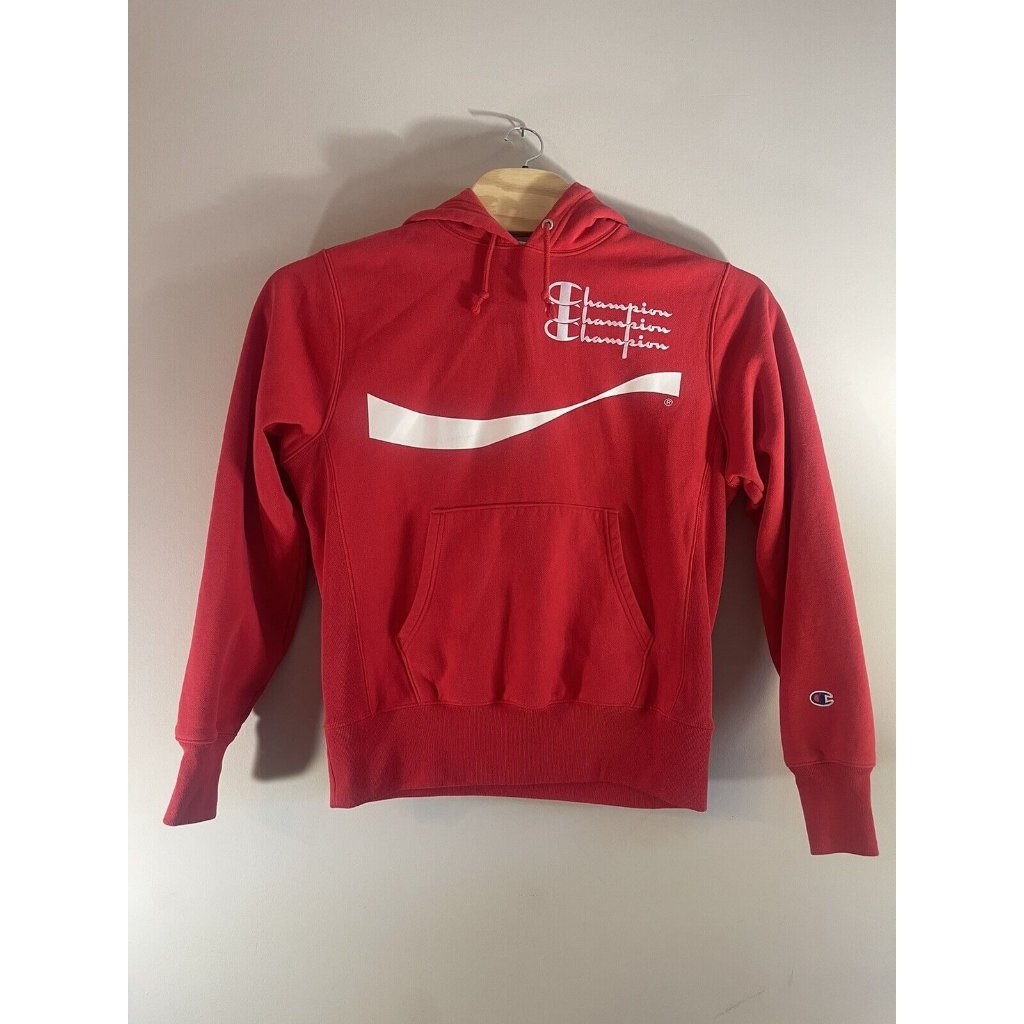 Champion Hoodie Mens Medium Red Reverse Weave Coca Cola Sweatshirt Adult **